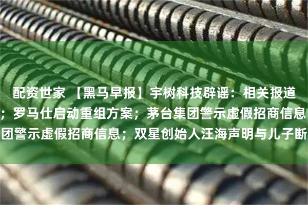 配资世家 【黑马早报】宇树科技辟谣：相关报道不实，IPO正常推进中；罗马仕启动重组方案；茅台集团警示虚假招商信息；双星创始人汪海声明与儿子断绝关系